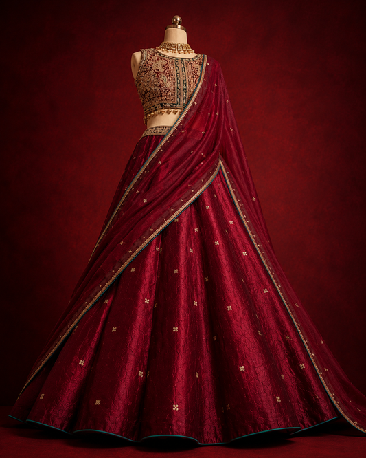 ZARDOZI & STONES HEAVY EMBROIDERED SILK LEHENGA
