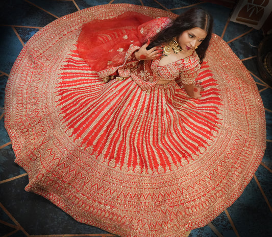 HALF BORDER MULIT LINE SILK LEHENGA