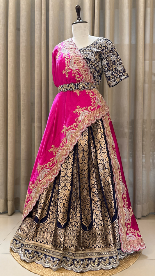 PURE KADWA WEAVE BANARASI LEHENGA WITH MARODI WORK DUPATTA