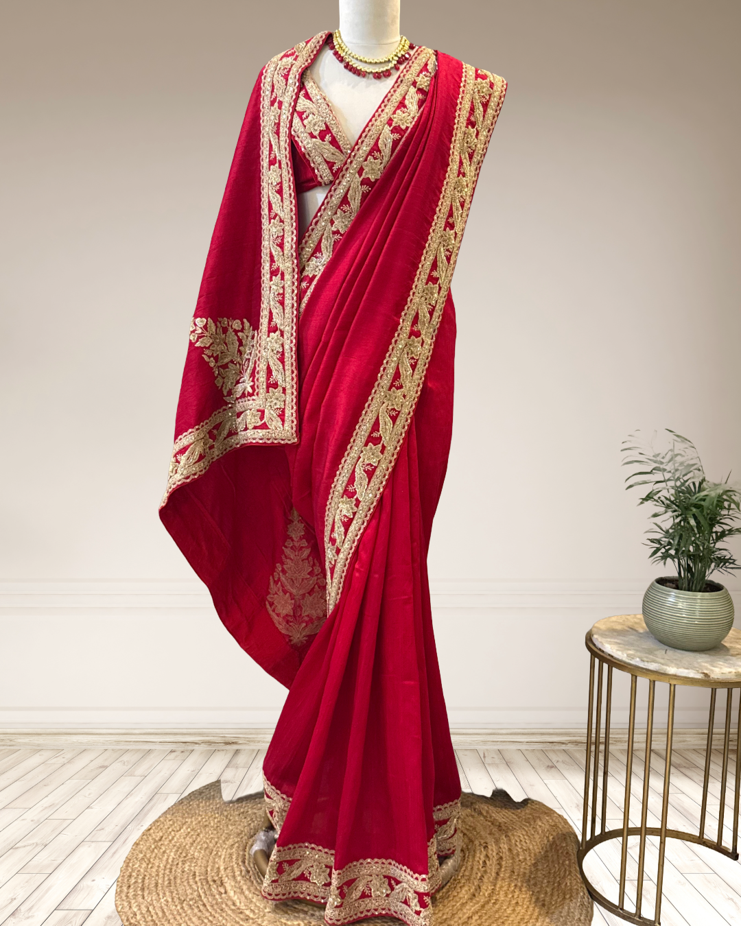 SABYASACHI INSPIRED HAND EMBROIDERED RED SARI