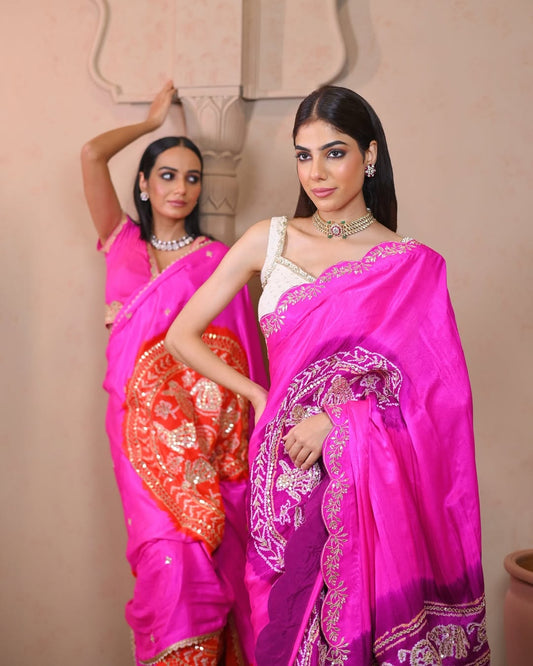 HANDCRAFTED BANDHANI SILK SARI- PINK & PURPLE