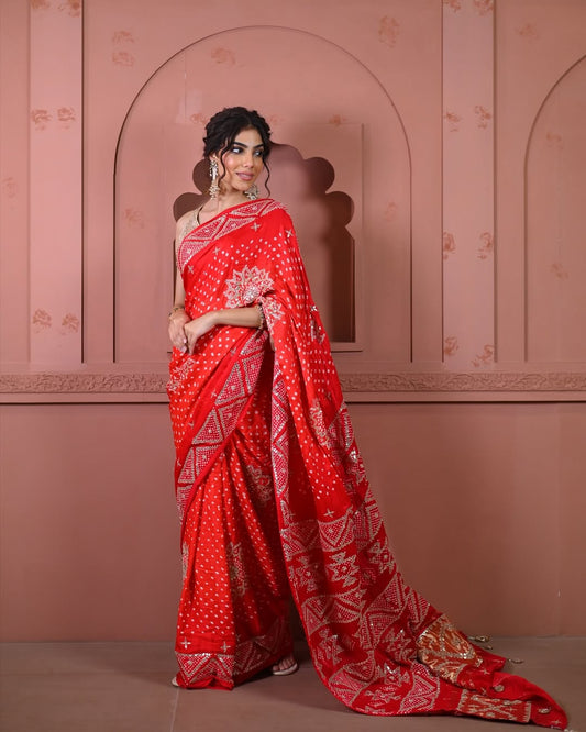 HANDCRAFTED BANDHANI SILK SARI- RED