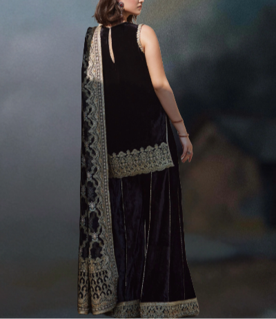 BLACK VELVET TOP WITH FLARED PANTS