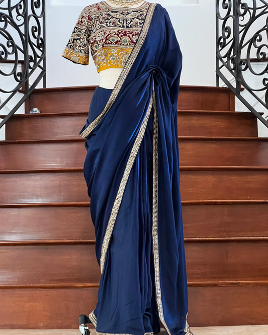 HAND CRAFTED MODERN ZARDOZI & TILLA EMBROIDERD MULTI COLOR BLOUSE & SARI