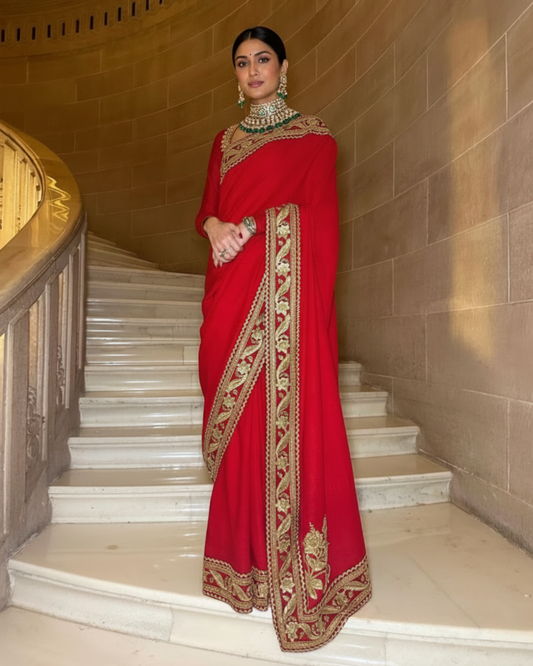 SABYASACHI INSPIRED HAND EMBROIDERED RED SARI