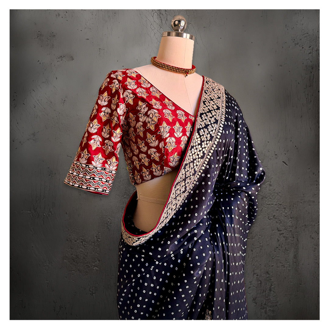 HAND EMBROIDERED GOTAPATTI BANDHEJ BLACK SILK SARI