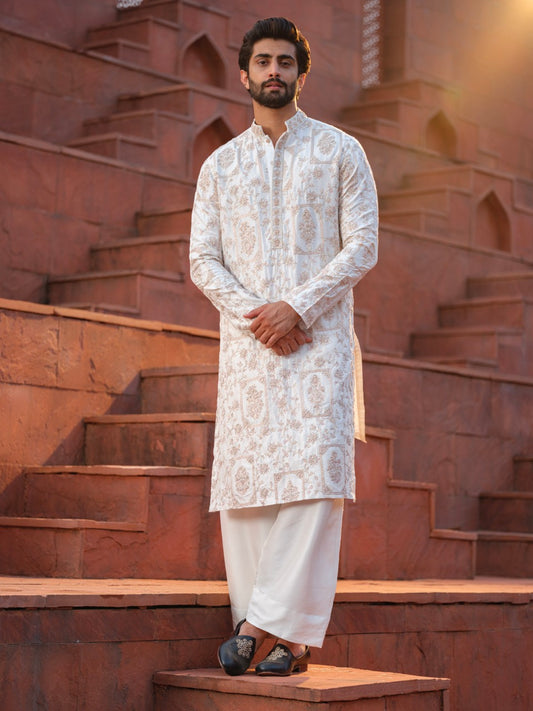 HANDLOOM SILK KURTA WITH HAND ZARDOZI