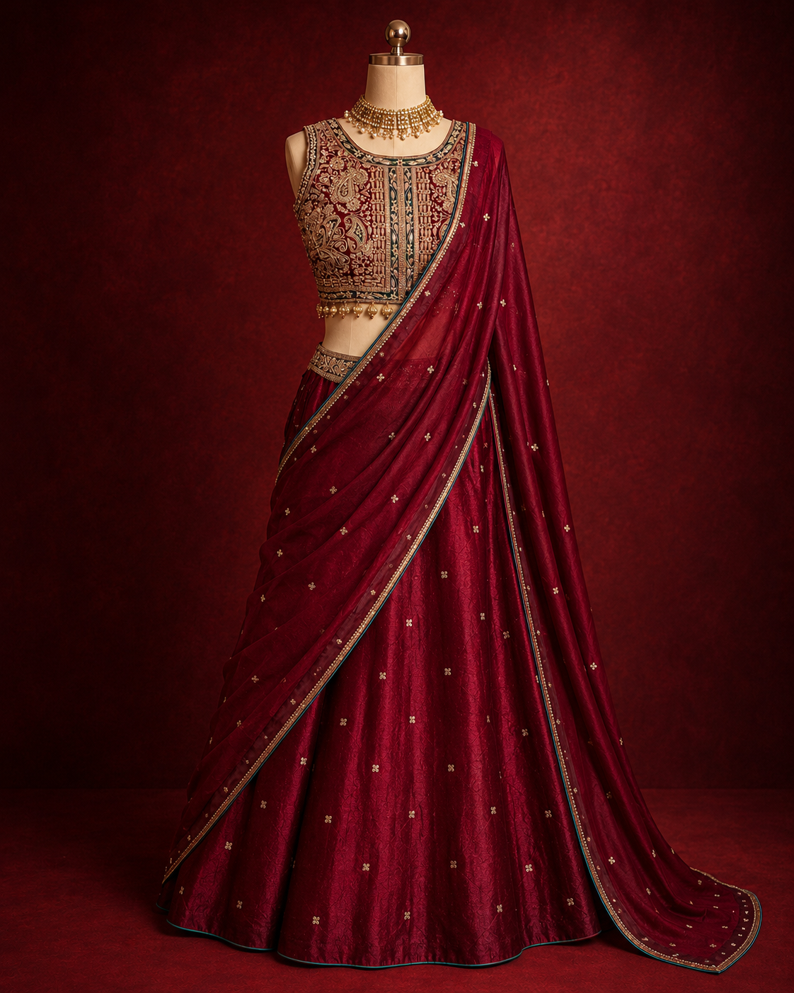 ZARDOZI & STONES HEAVY EMBROIDERED SILK LEHENGA