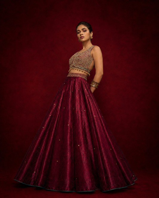 ZARDOZI & STONES HEAVY EMBROIDERED SILK LEHENGA