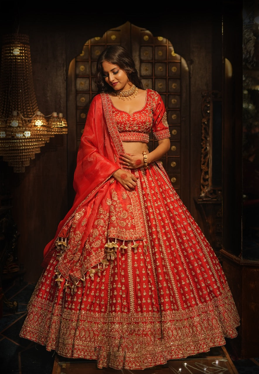 PAISLEY FULL BUTTI LINE SILK LEHENGA