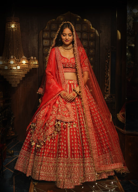 PAISLEY FULL BUTTI LINE SILK LEHENGA