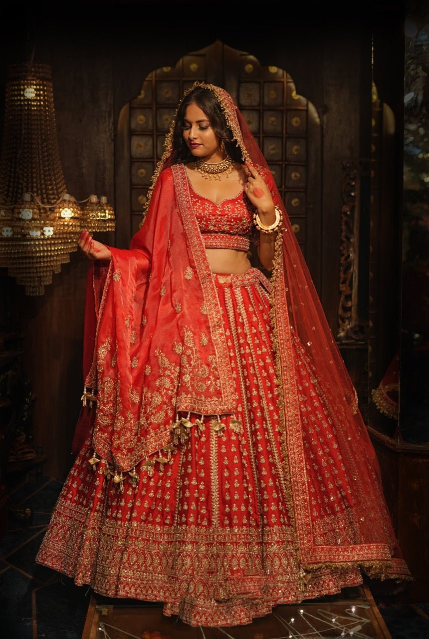 PAISLEY FULL BUTTI LINE SILK LEHENGA