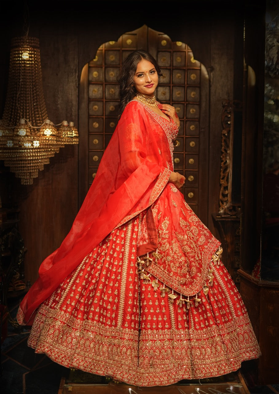 PAISLEY FULL BUTTI LINE SILK LEHENGA
