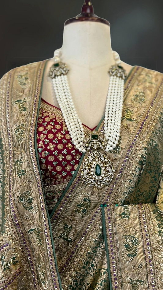 EMBROIDERED GREEN BANARASI SARI
