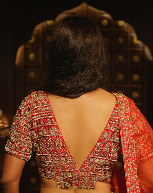 HALF BORDER SILK LEHENGA WITH ELEPHANTS