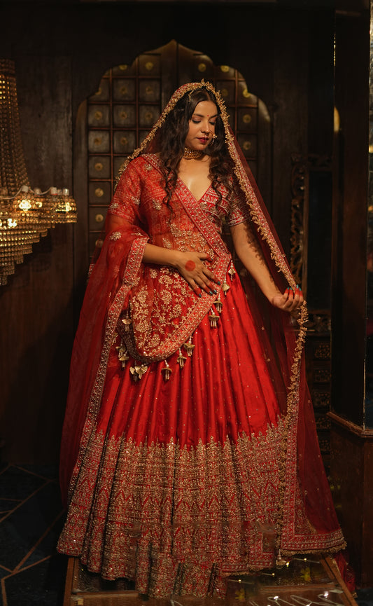 HALF BORDER BRIDAL SILK LEHENGA