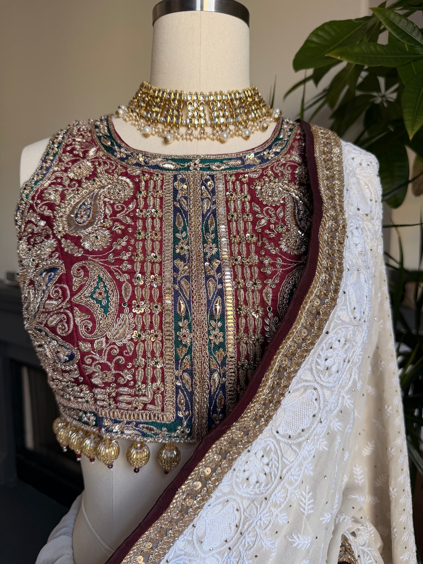 EKTAAR CHIKAN SARI WITH HEAVY EMBROIDERED BLOUSE
