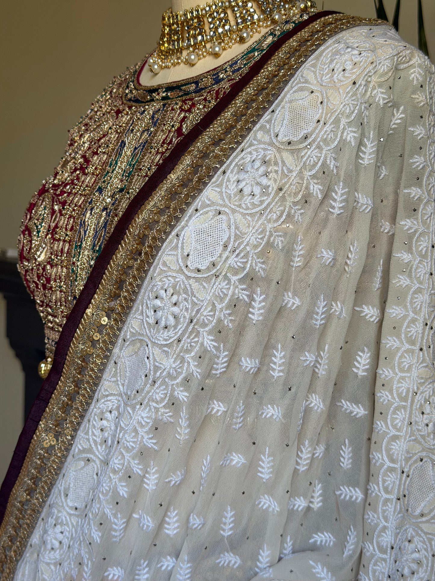 EKTAAR CHIKAN SARI WITH HEAVY EMBROIDERED BLOUSE