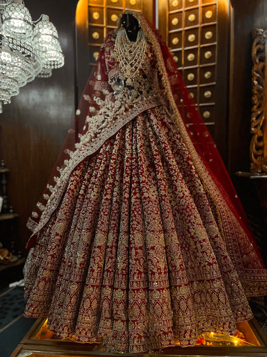PAISLEY HEAVY EMBROIDERED ALLOVER SILK LEHENGA
