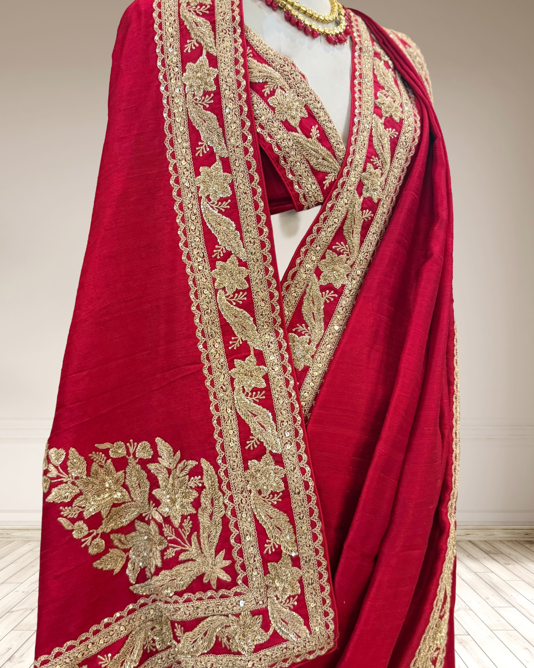 SABYASACHI INSPIRED HAND EMBROIDERED RED SARI