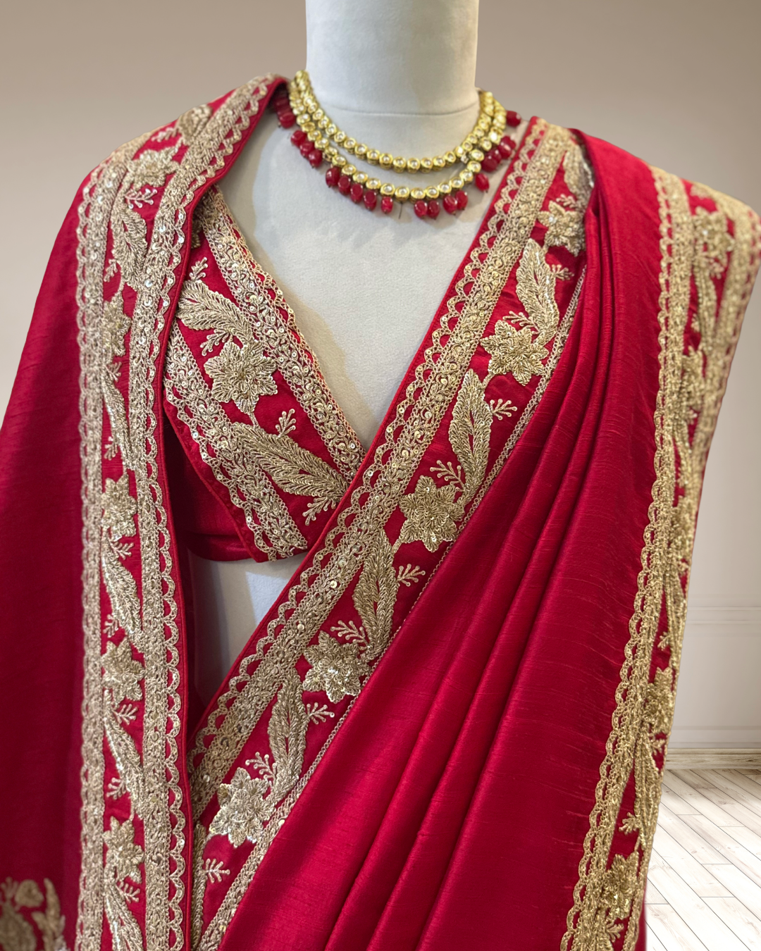 SABYASACHI INSPIRED HAND EMBROIDERED RED SARI