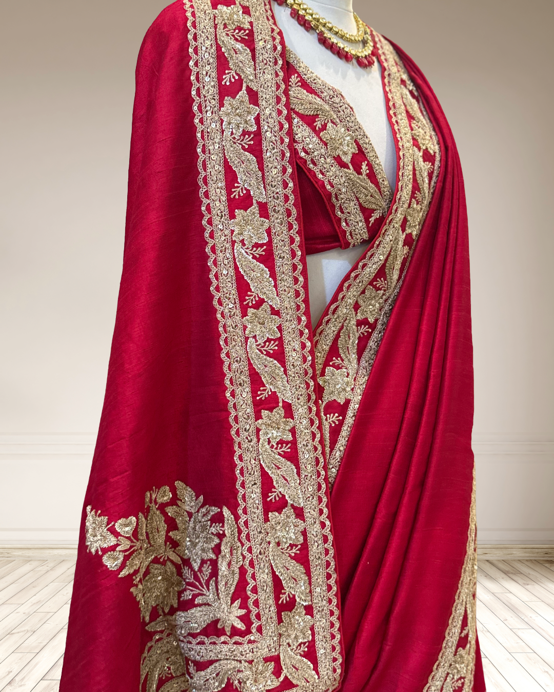 SABYASACHI INSPIRED HAND EMBROIDERED RED SARI