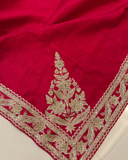 SABYASACHI INSPIRED HAND EMBROIDERED RED SARI