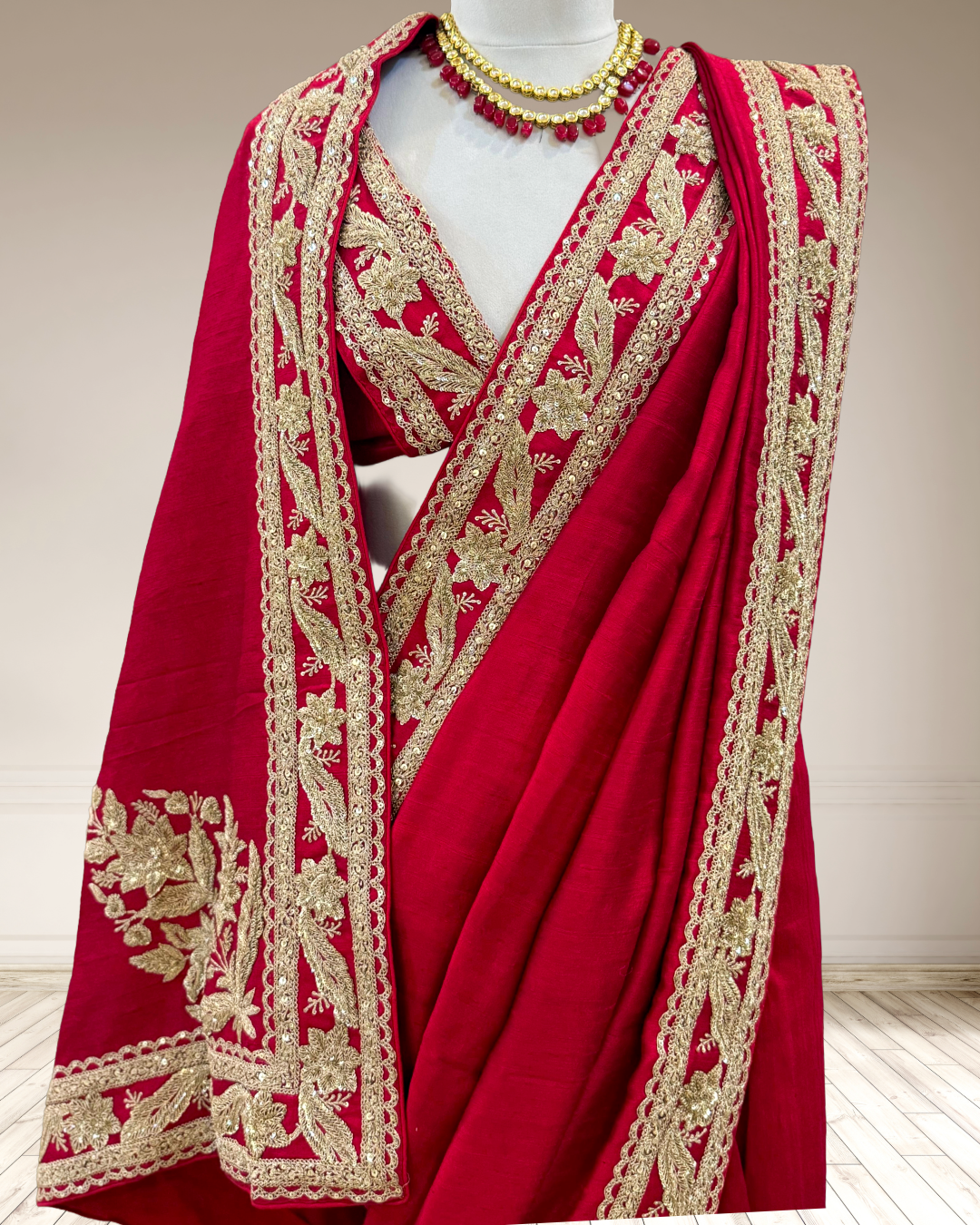 SABYASACHI INSPIRED HAND EMBROIDERED RED SARI
