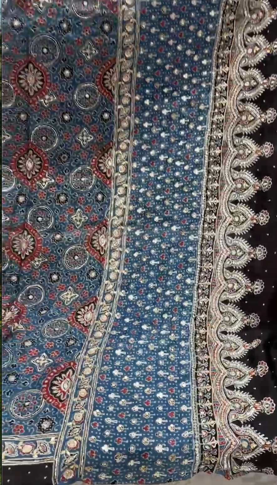 HAND BLOCKED HEAVY EMEBROIDERED AJRAKH DUPATTA