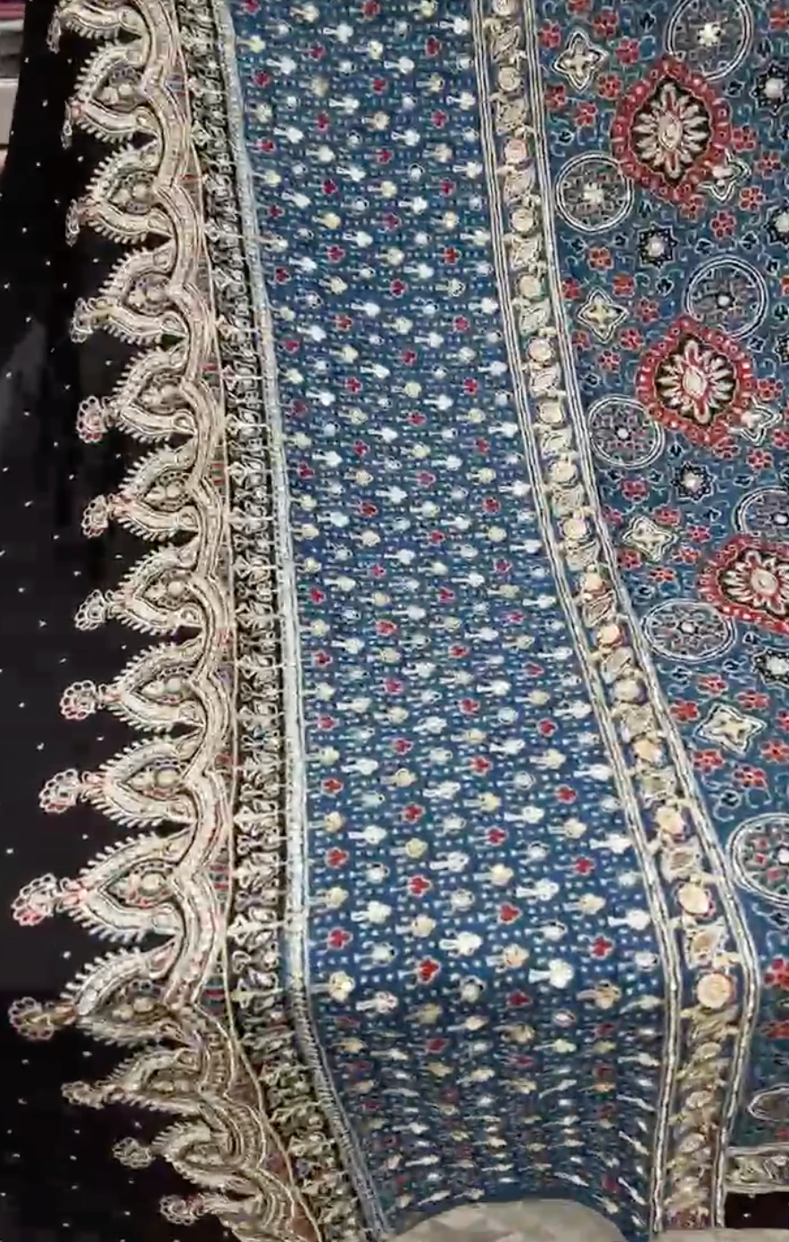 HAND BLOCKED HEAVY EMEBROIDERED AJRAKH DUPATTA