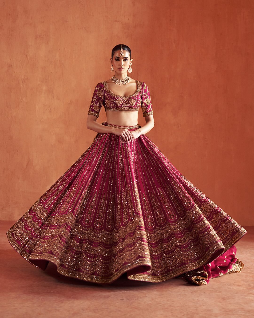 CHERRY RED BRIDAL LEHENGA WITH NAQSHI EMBROIDERY