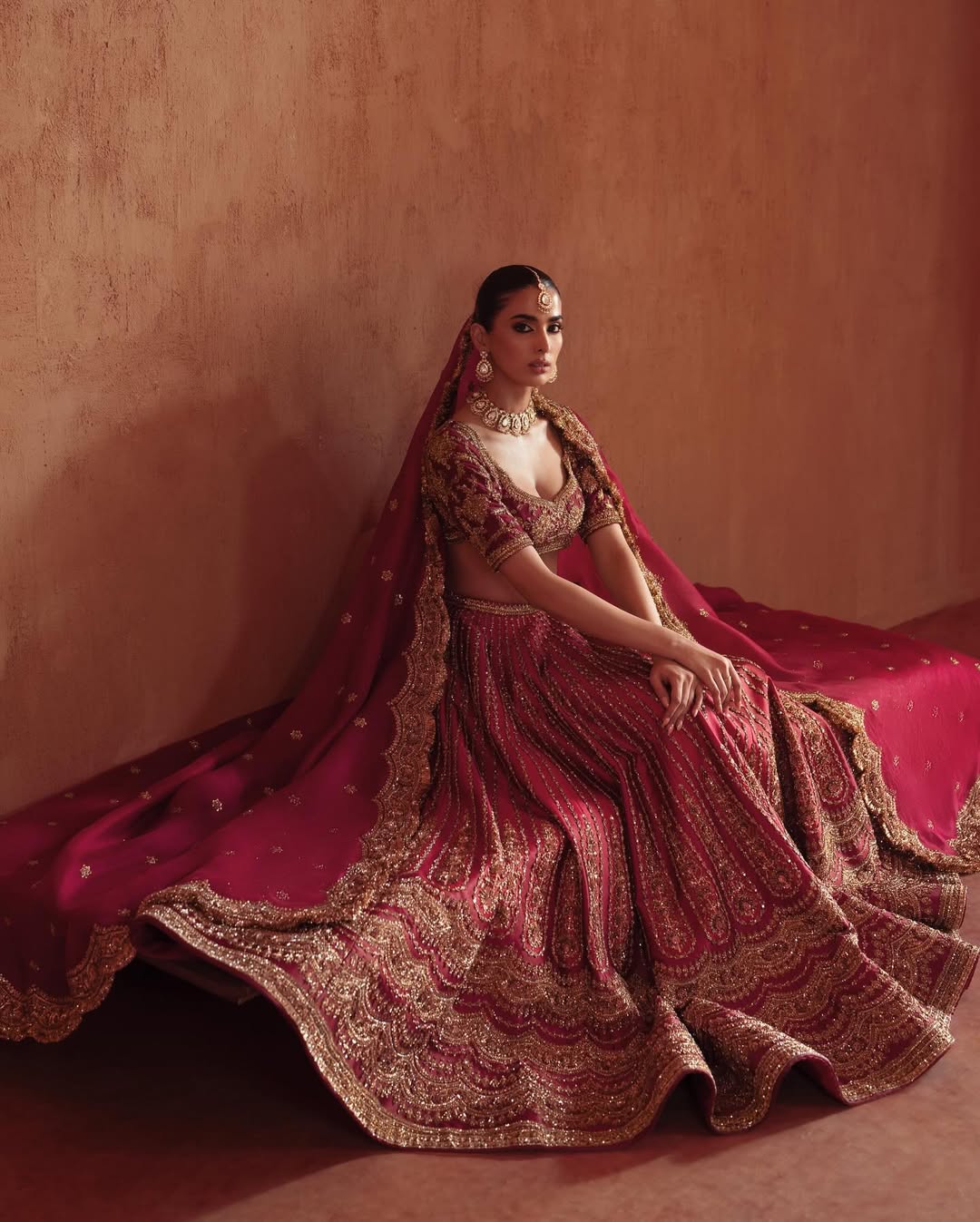CHERRY RED BRIDAL LEHENGA WITH NAQSHI EMBROIDERY