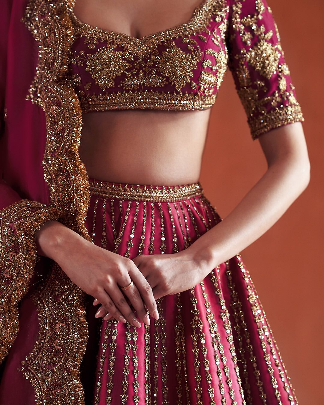 CHERRY RED BRIDAL LEHENGA WITH NAQSHI EMBROIDERY