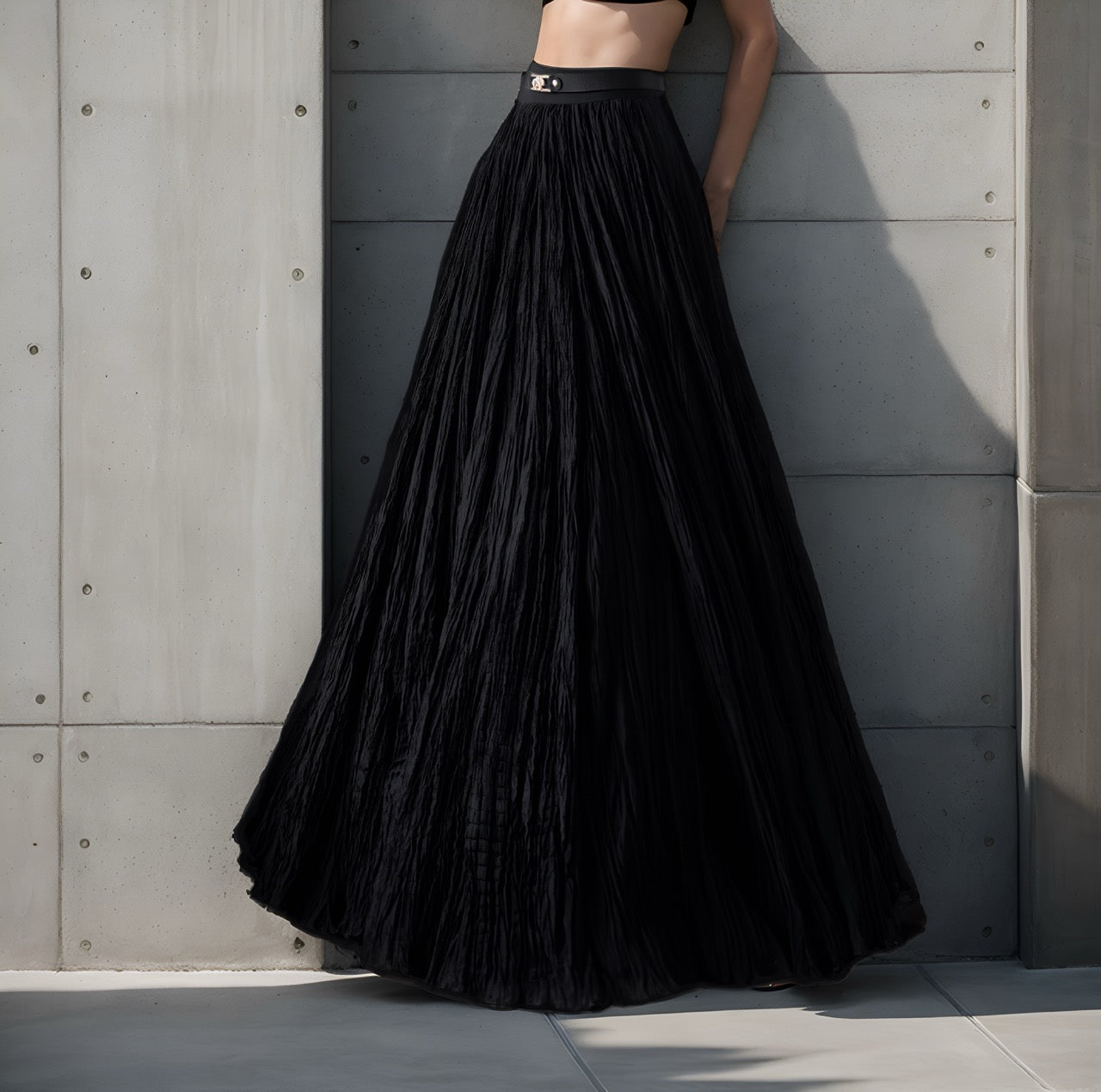 GOLD AND BLACK CRUSHED SILK SKIRT SET