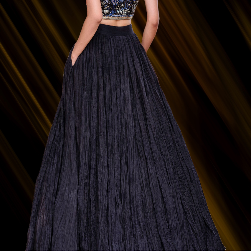 GOLD AND BLACK CRUSHED SILK SKIRT SET