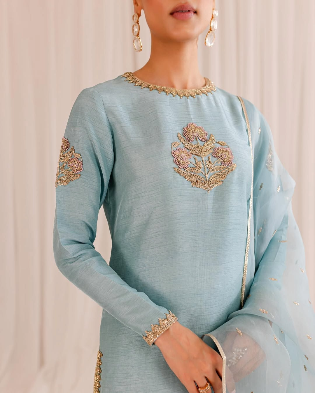 SKY BLUE ZARDOZI SILK GHARARA SET