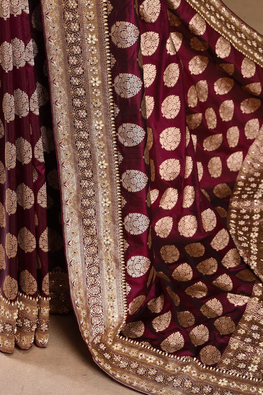 VIOLET PURPLE SEQUIN BANARASI SILK SARI