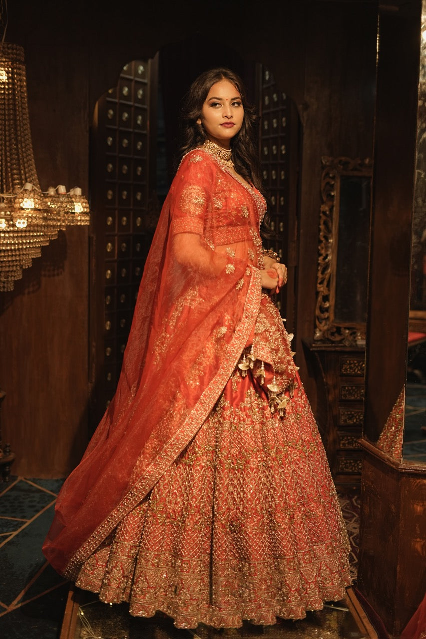 HEAVY PEARL BEADING SILK LEHENGA