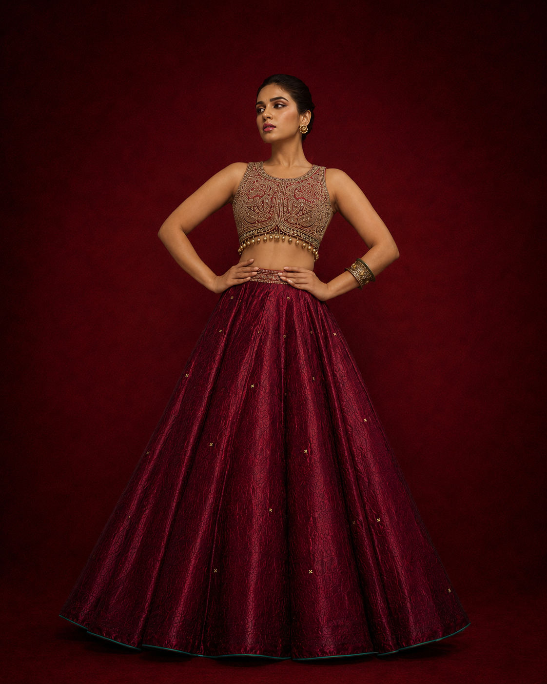 ZARDOZI & STONES HEAVY EMBROIDERED SILK LEHENGA