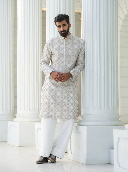HANDLOOM SILK KURTA WITH HAND ZARDOZI & KARCHOPI EMBROIDERY