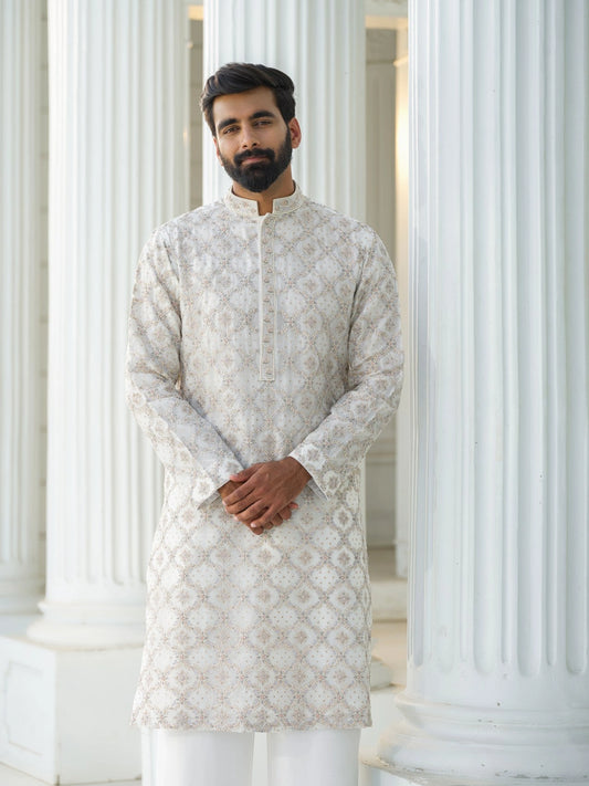 HANDLOOM SILK KURTA WITH HAND ZARDOZI & KARCHOPI EMBROIDERY