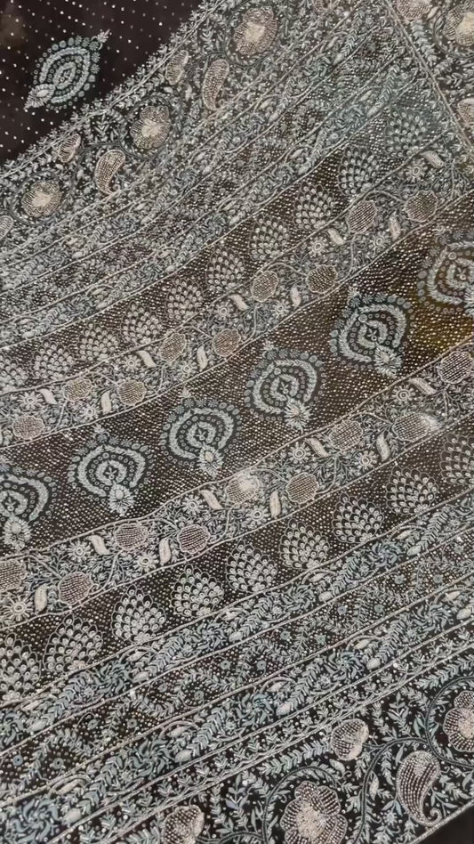 MIDNIGHT BLUE AND BLACK CHIKANKARI SARI