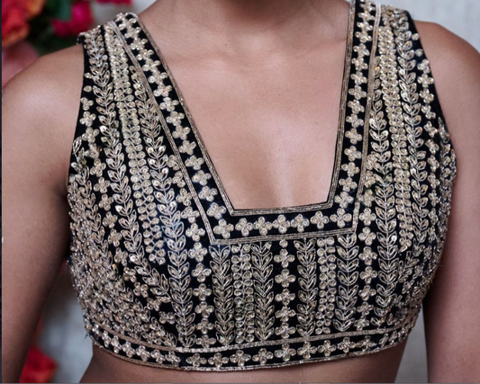 GOLD AND BLACK CRUSHED SILK SKIRT SET